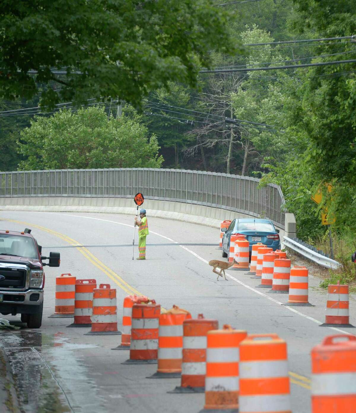 Construction on the Kent Streetscape project began after 14 years of planning. Construction crew makes curb cuts along Bridge Street on Tuesday afternoon. August 2, 2022, Kent Conn.