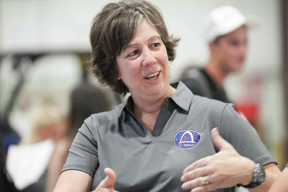 Holly Ridings, deputy manager for NASA’s Gateway, talks about the HALO portion of the Gateway during a press tour of the Johnson Space Center for Artemis 1 on Thursday, Aug. 4, 2022 in Houston.