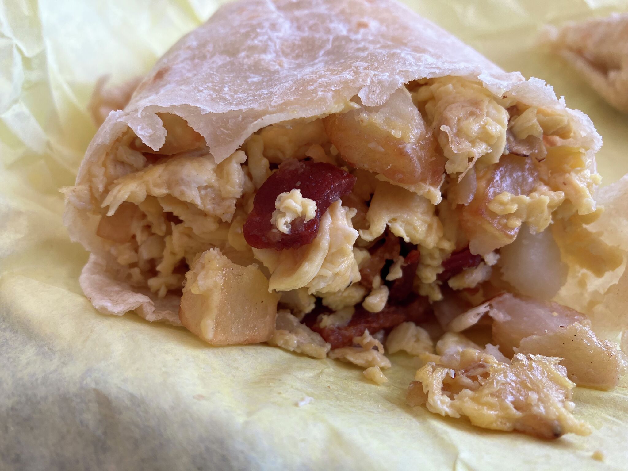 Baconheavy breakfast burrito at San Antonio's Los Balito's