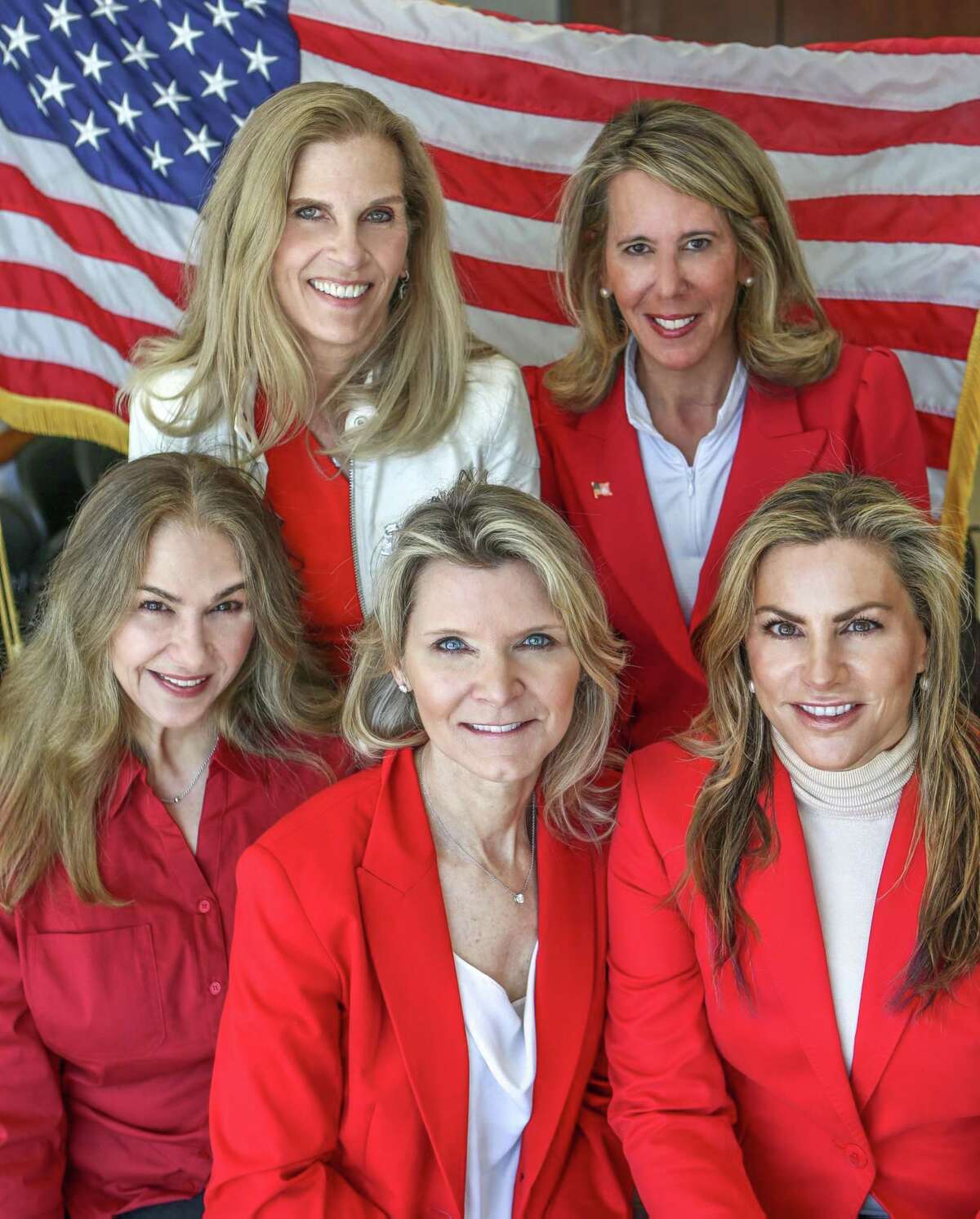 The leaders of the Greenwich Republican Town Committee. In the back row, Beth MacGillivray, chairwoman, and Jane Sprung, vice chair; and in the front row: Gail Lauridsen, secretary, Cheryl Resnick, treasurer, Laura Darrin, vice chair