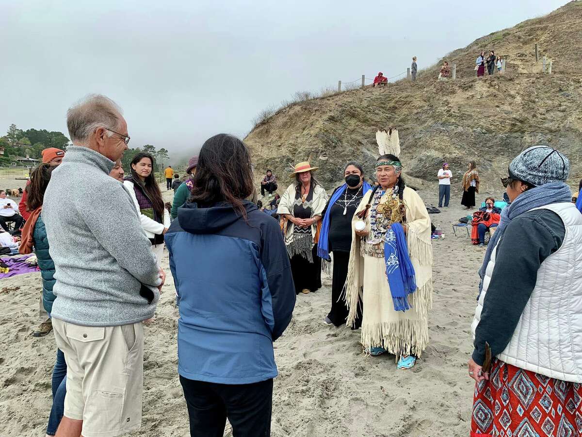 Scenes from the closing ceremony of the Run4Salmon "prayer journey" at Muir Beach, an event coordinated by the Winnemem Wintu Tribe in Northern California.