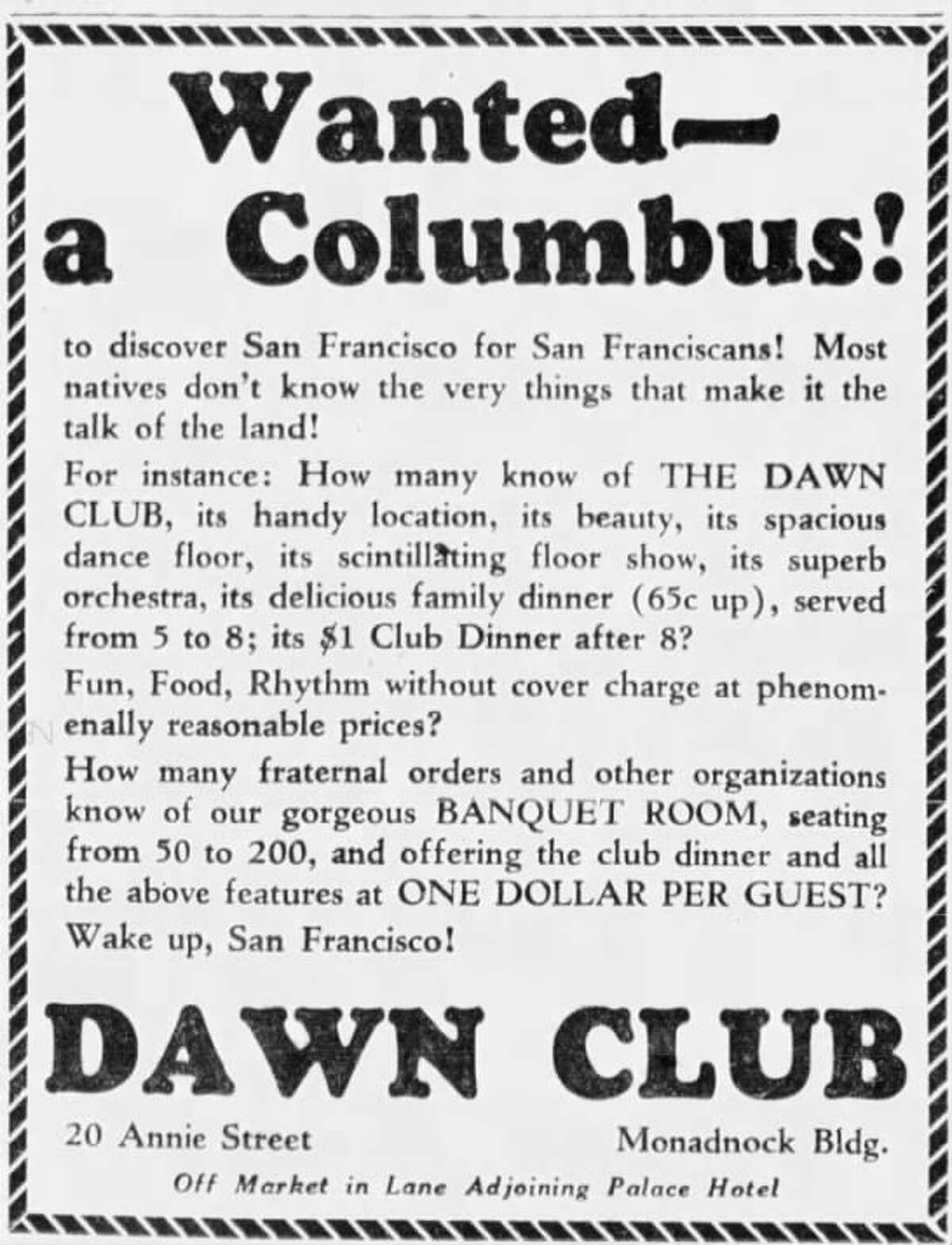 A 1935 advertisement for the Dawn Club.