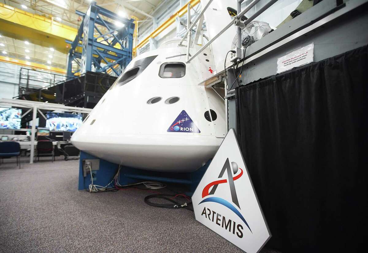 An Orion capsule mockup at the Space Vehicle Mockup Facility at the Johnson Space Center on Friday, Aug. 5, 2022 in Houston.