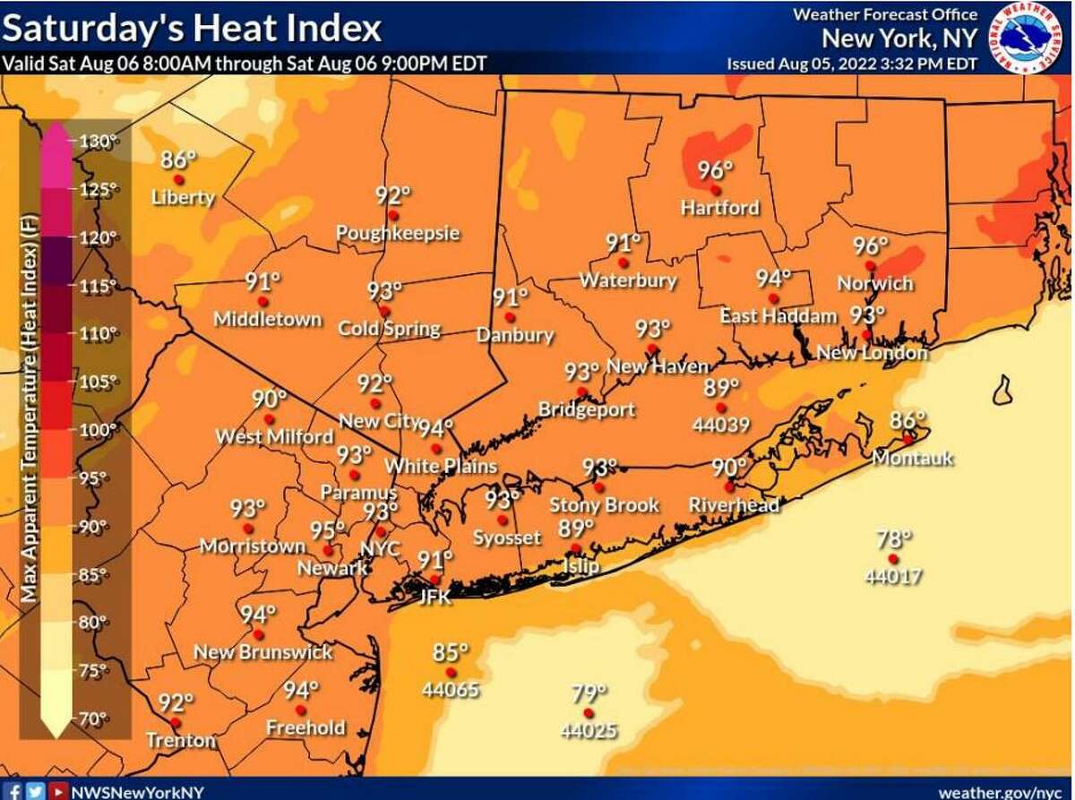 Heat indexes forecast for Saturday, Aug. 6, 2022.