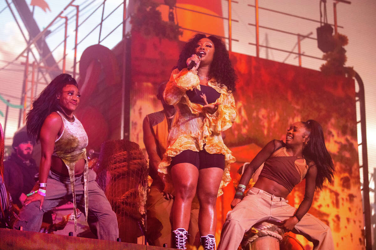 SZA (center) performs at Outside Lands in Golden Gate Park in San Francisco, Calif. on Aug. 5, 2022.