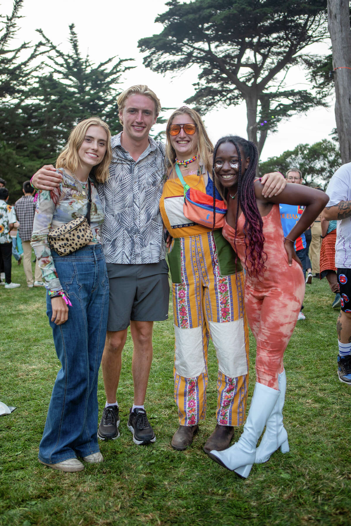 (Left to right) Anna McNulty, Jackson Purell, Ira Nates, and Jaelen Sobers at Outside Lands in Golden Gate Park in San Francisco, Calif. on Aug. 5, 2022.