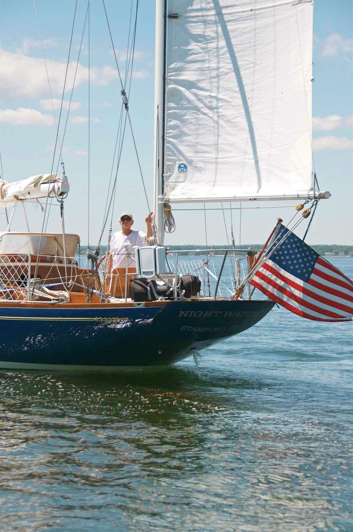 Stamford resident David Tunick arrives in Stamford Harbor and is welcomed home by members of the Stamford Yacht Club on Wednesday, Aug. 3, 2022 after a solo trip across the Atlantic Ocean. He departed from A Coruña, Spain, on June 11, 2022.