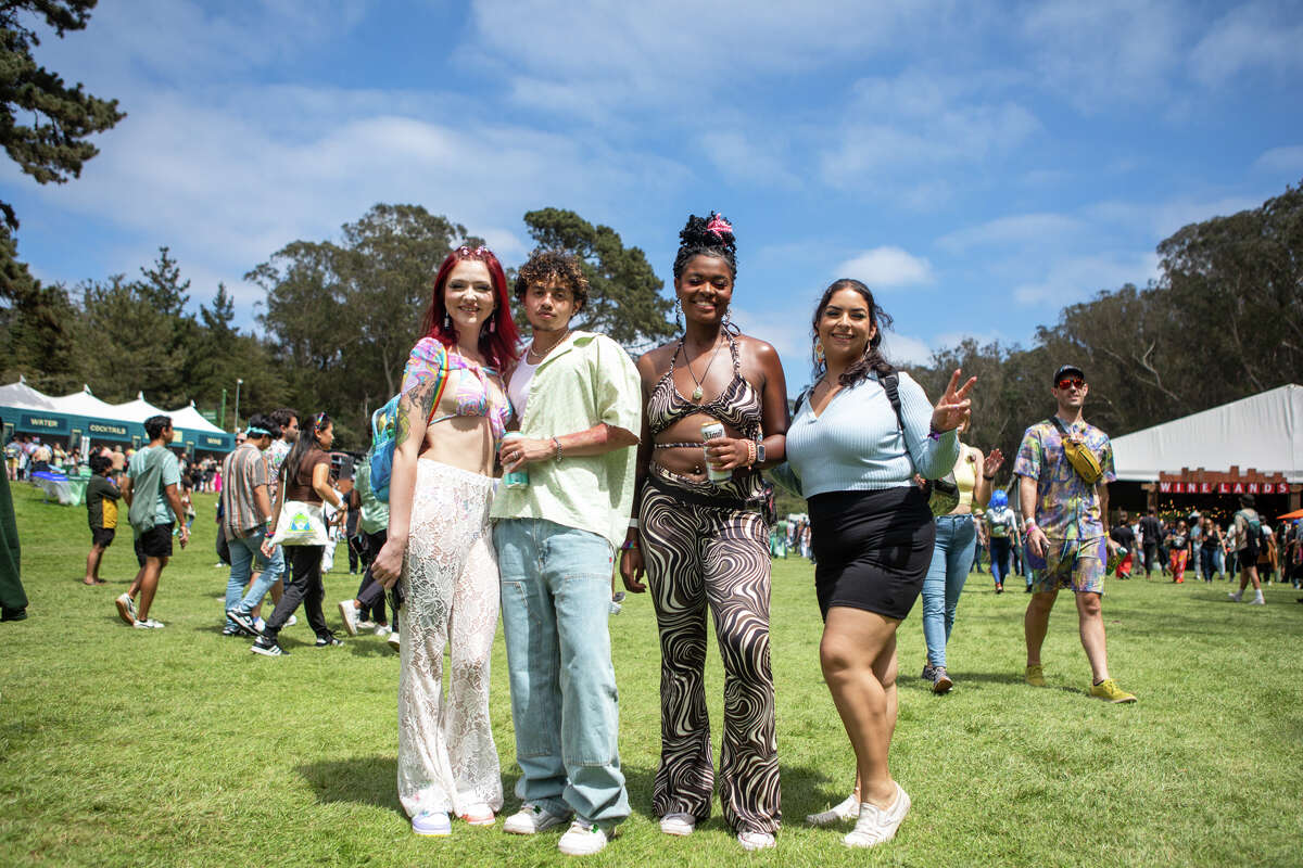 (L to R) Katie Jeremy, Jayden Hernandez, Ashley Johnson and Viviana Hermosillo out and about at Golden Gate Park in San Francisco, California on August 6, 2022.