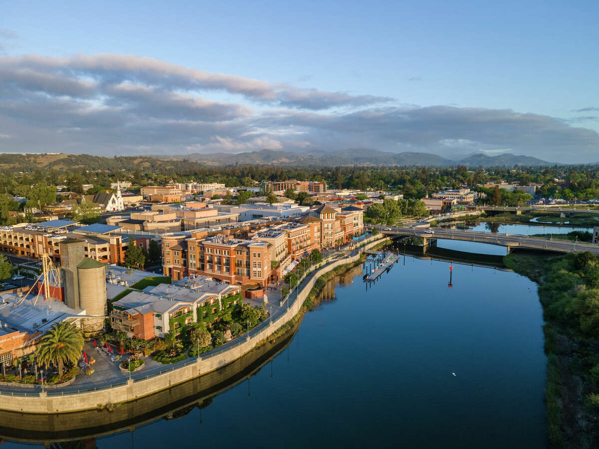 The Napa River flows by downtown Napa, Calif.