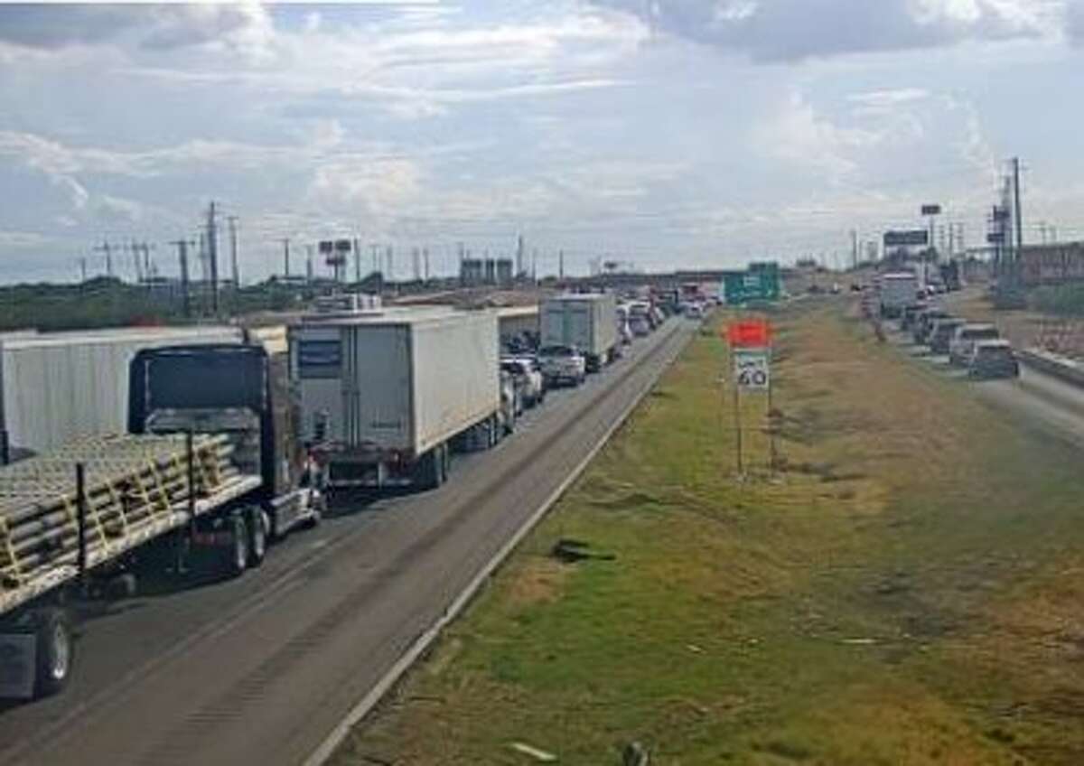 Traffic is backed up Sunday after a crash involving a semitrailer on I-10.