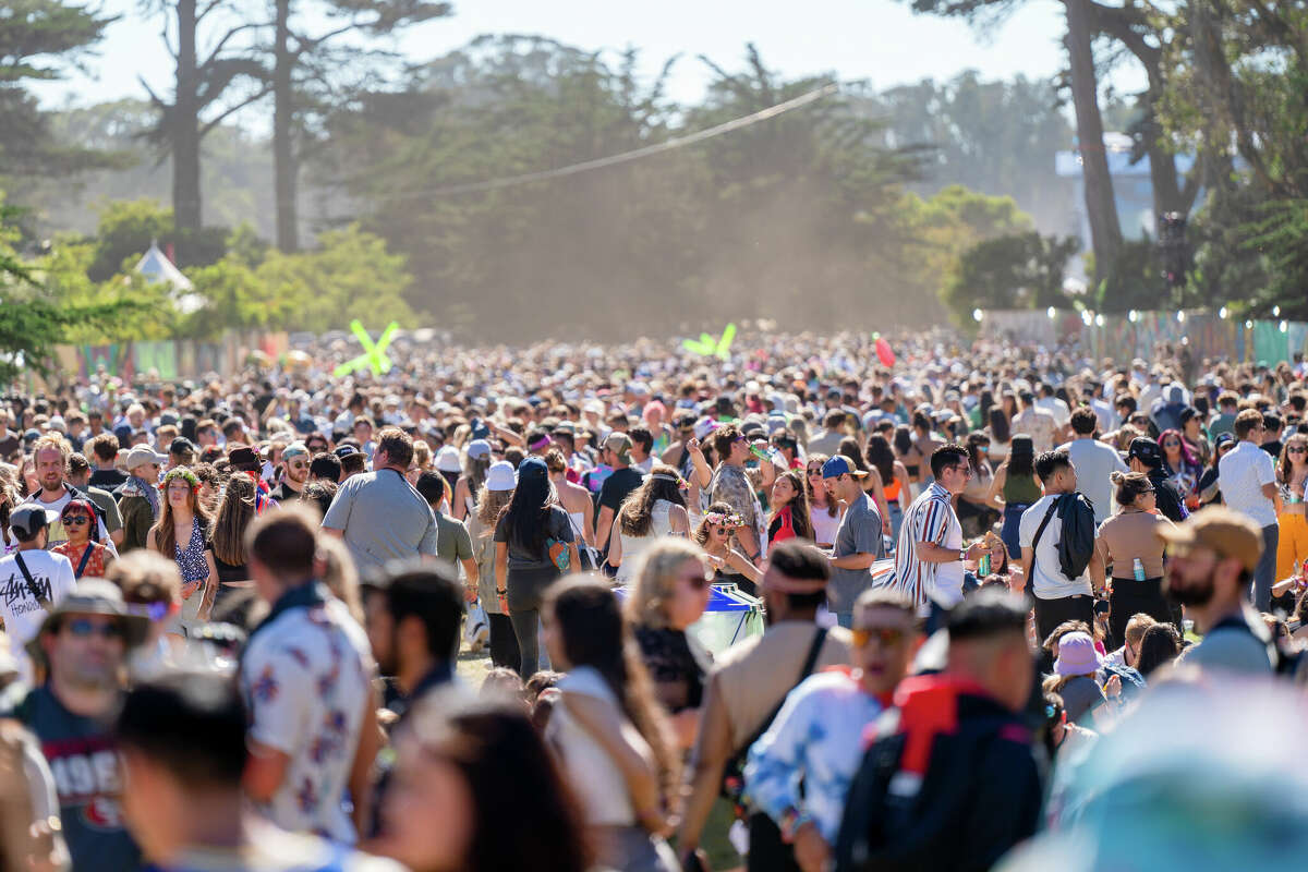 Crowds travel from stage to stage at Outside Lands in Golden Gate Park in San Francisco, Calif. on Sunday, Aug. 7, 2022.