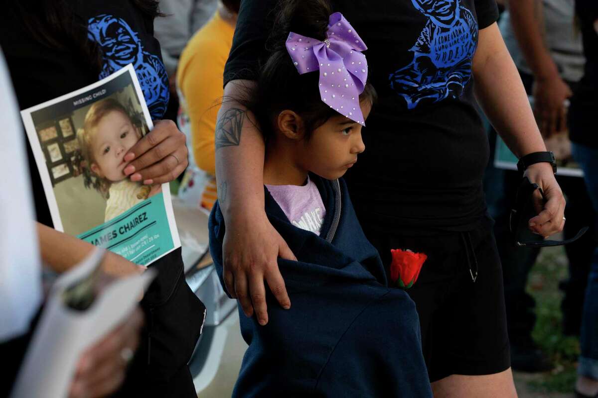 Althea Lopez, 6, attends a vigil for her cousin, the missing 18-month-old James Avi Chairez, in 2021. His body was found months later.