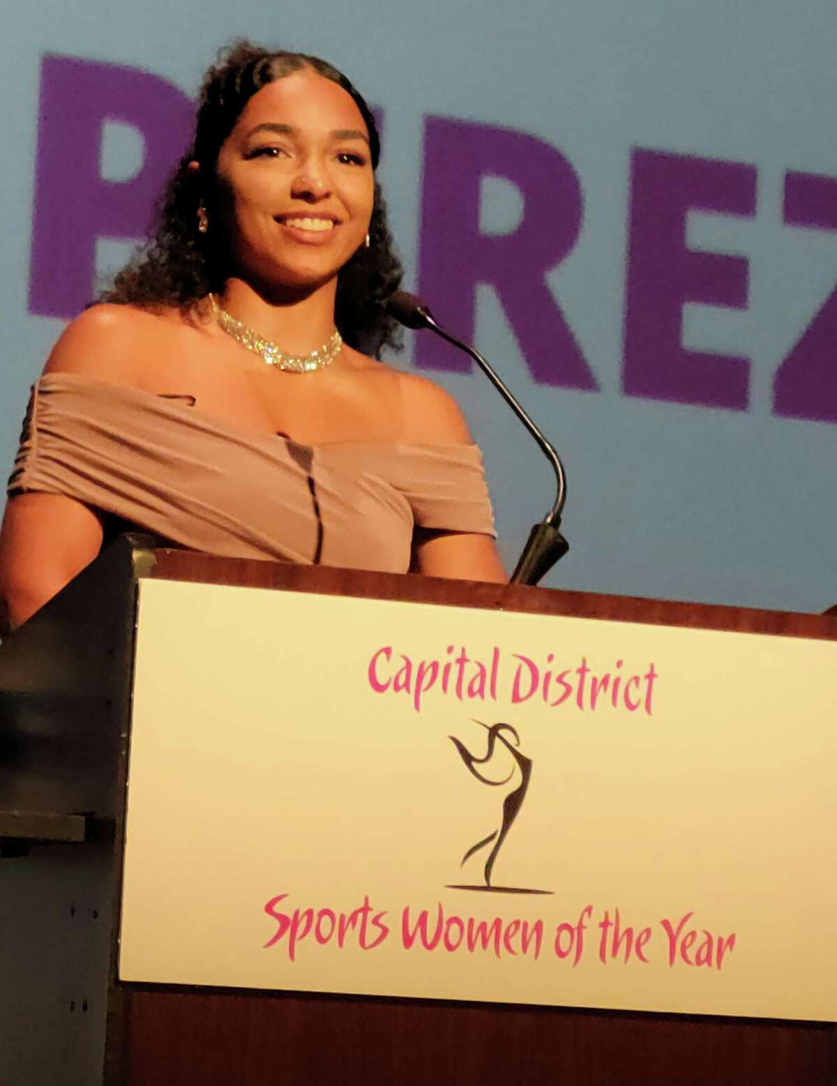 Zionna Perez-Tucker, from Mohonasen, at the Sports Woman of Year gala on Monday, August 8, 2022.