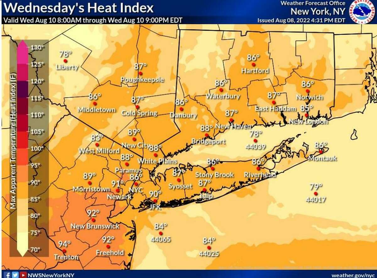 Heat index values for Wednesday, Aug. 10, 2022.