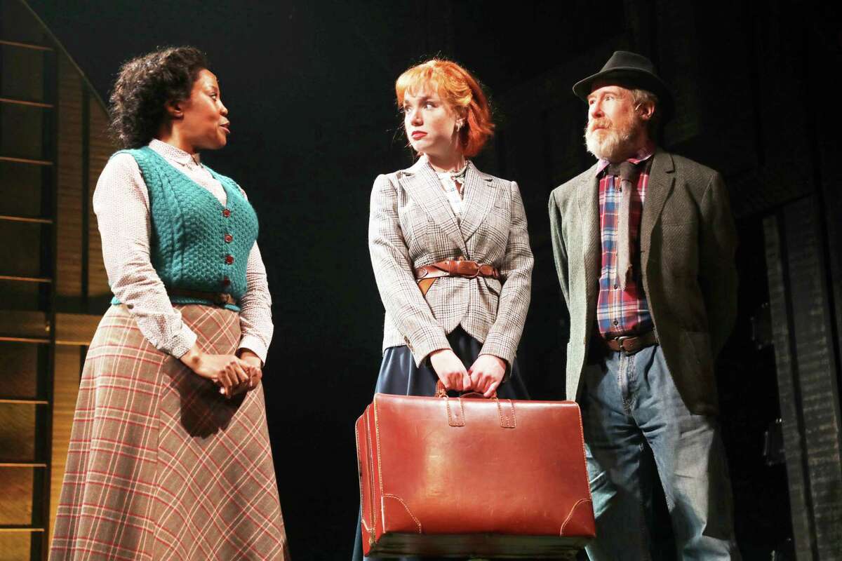 From left are Sharon Catherine Brown, Juliette Redden and D.C. Anderson on the set of Goodspeed Musical’s “Anne of Green Gables.” The show runs through Sept. 4 at the playhouse, 6 Main St.
