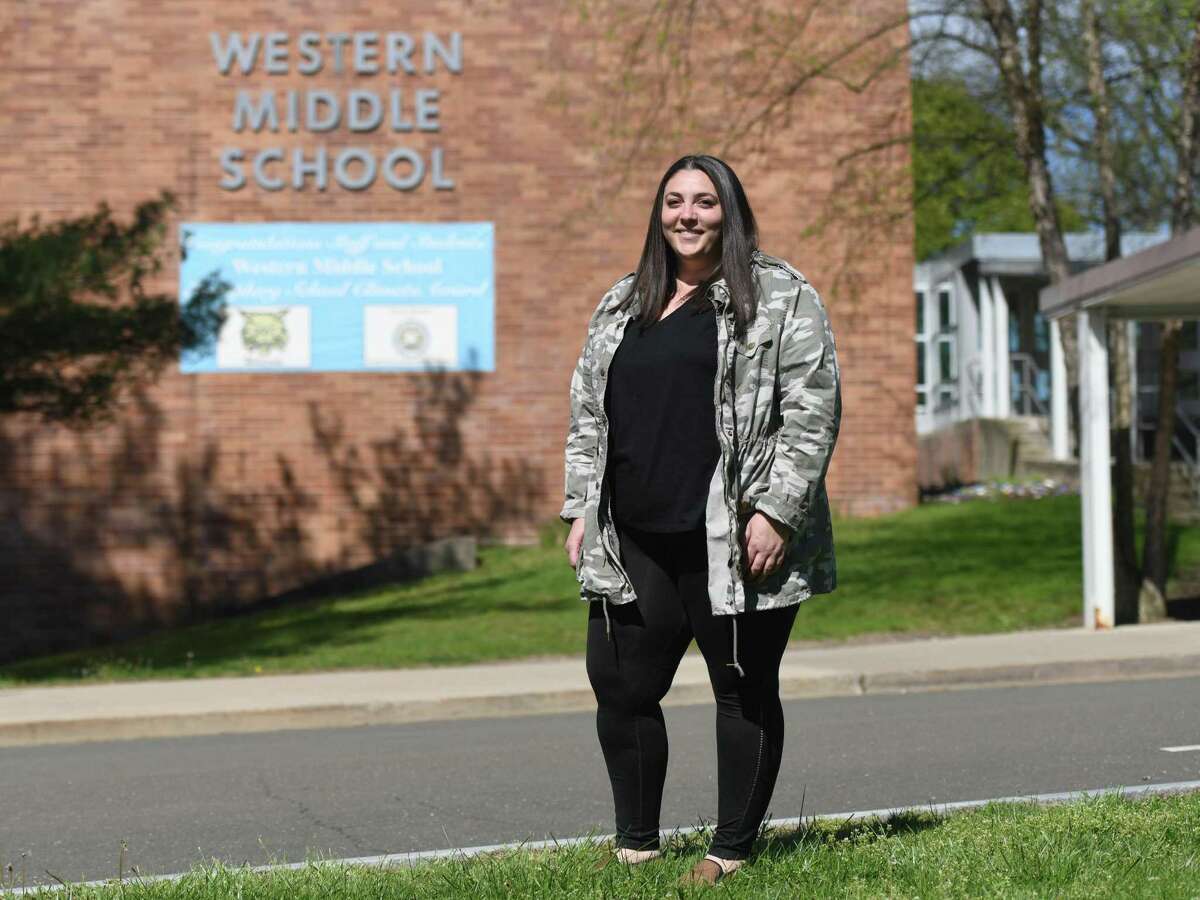 Erin Montague poses outside Western Middle School in 2020. Montague will serve as Western’s interim assistant principal, beginning Aug. 12, 2022.