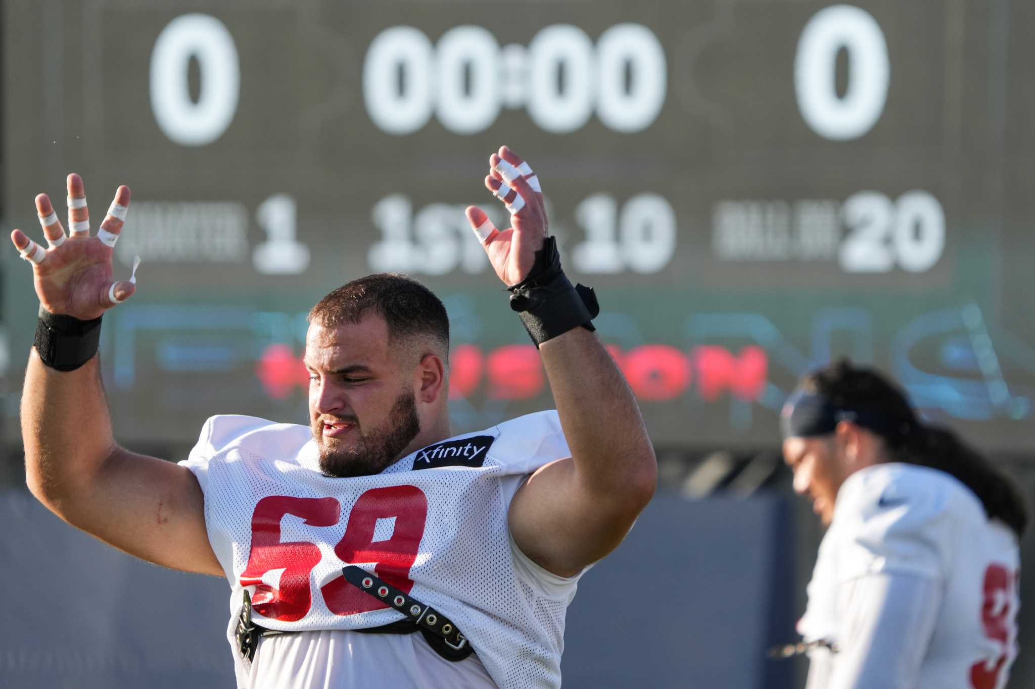 MIAMI GARDENS, FL - NOVEMBER 27: Houston Texans DT Kurt Hinish (93) lines  up for a play during the game featuring the Houston Texans and the Miami  Dolphins on November 27, 2022