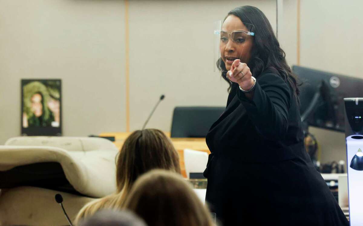 Prosecutor Lauren Black gives closing remarks in the trial of Yaser Said at the Frank Crowley Courts Building in Dallas on Tuesday, Aug. 9, 2022. (Liesbeth Powers/The Dallas Morning News via AP)