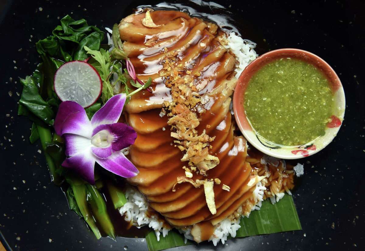 The entree, Duck & Rice, photographed at the new restaurant, NOA by September in Bangkok, on Crown Street in New Haven on August 10, 2022.