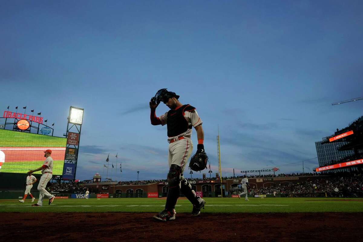 San Francisco Giants' Joey Bart during a baseball game against the Los Angeles Dodgers in San Francisco, Tuesday, Aug. 2, 2022. (AP Photo/Jeff Chiu)