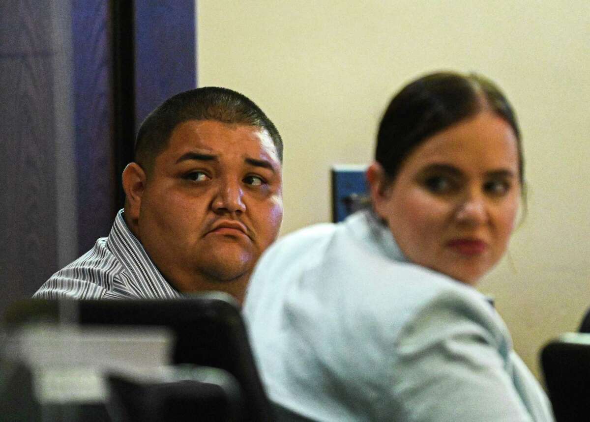 Rafael Castillo, accused of killing Nicole Perry on Nov. 19, 2020, sits with his lawyer, Elizabeth Russell, in Judge Jennifer Peña’s 290th District Court on Wednesday, Aug. 10, 2022. An arrest affidavit said Castillo attacked Perry in front of a crowd of people, bound and chopped off her hands and hacked her to death, burying a hatchet in her head. A Bexar County public works crew found her body wrapped in a tarp near W.W. White and Higdon roads.