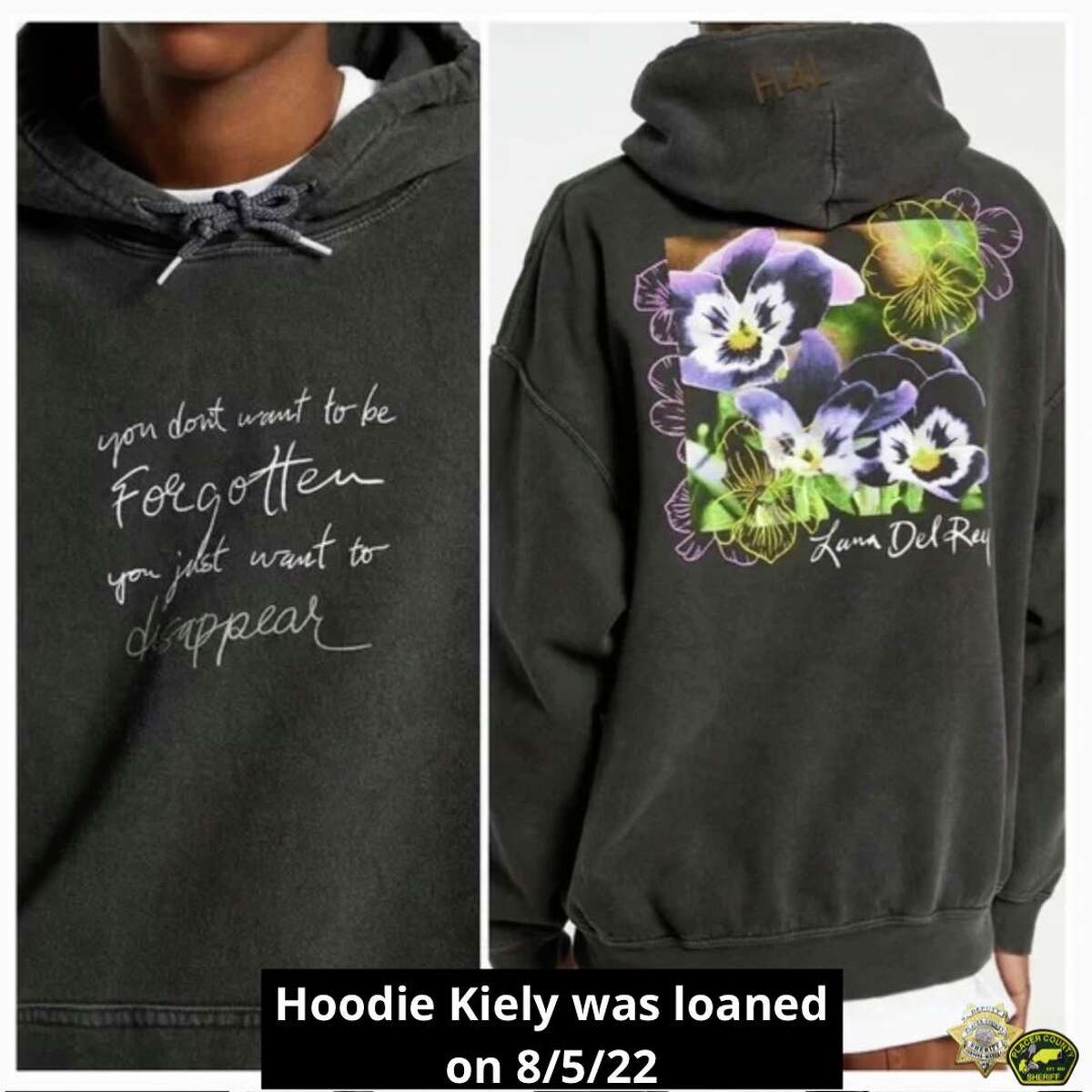 Kiely Rodni was loaned this hoodie by someone at the Prosser campground party, sheriff's deputies say.