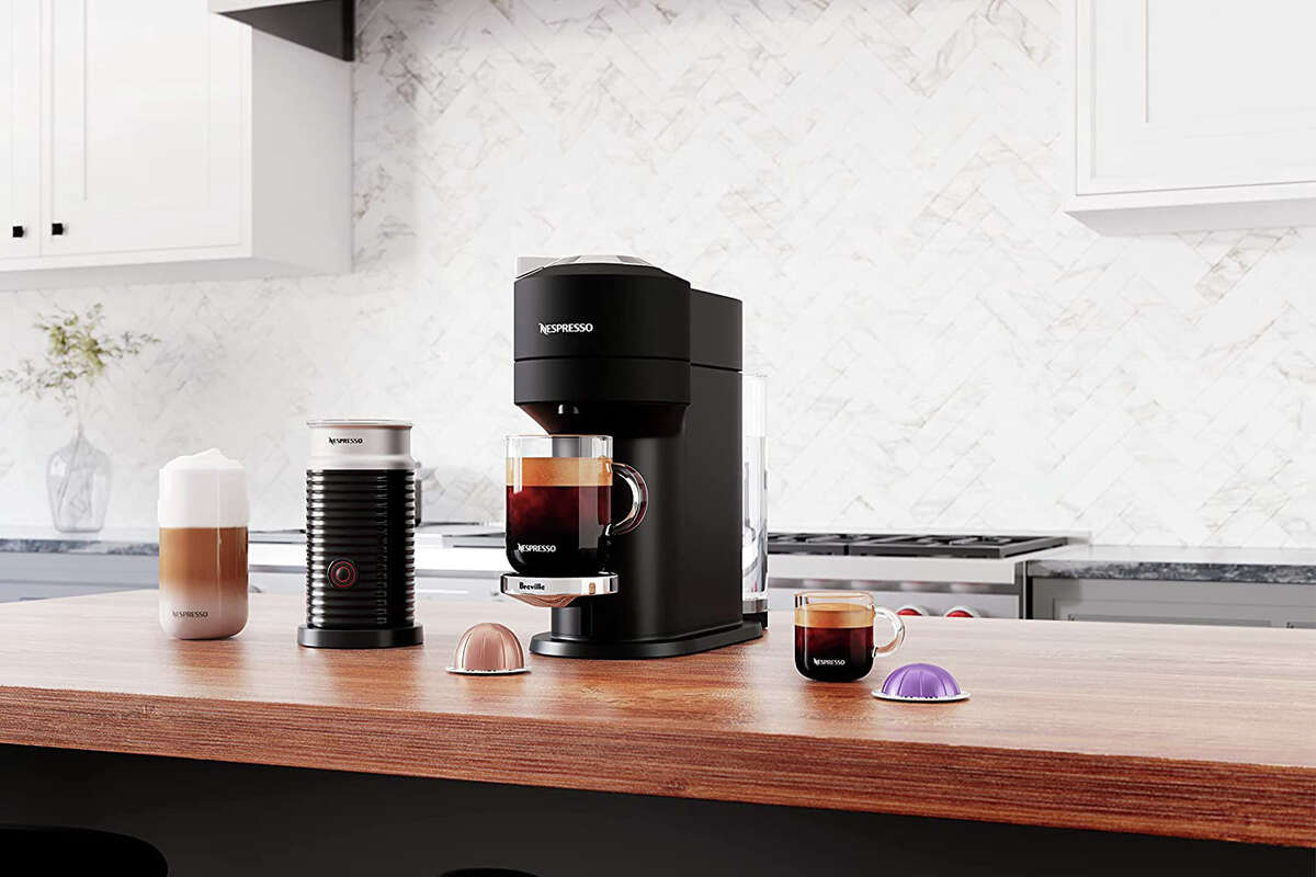 The Nespresso Pixie Espresso Machine comes with a milk frother and is over 0 off