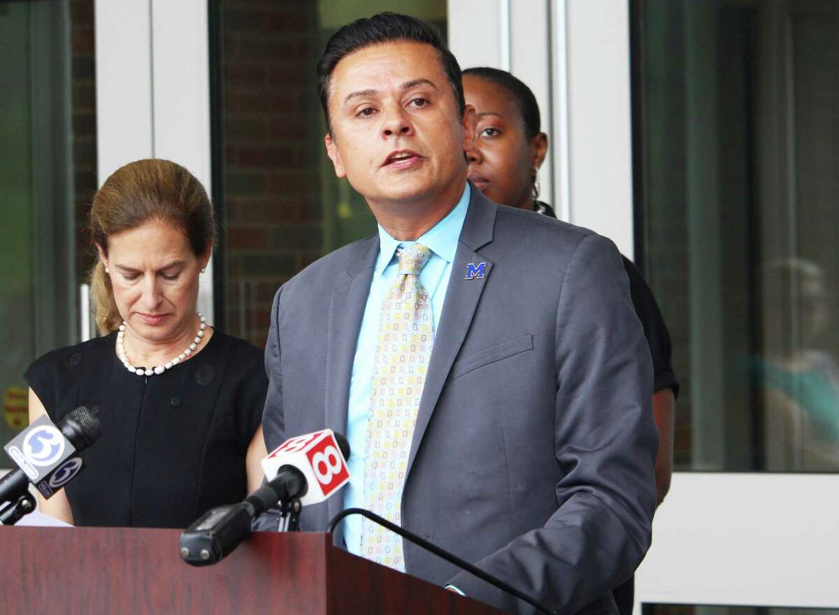 Middletown Public Schools officials and legislators spoke about the new, “world-class” Beman Middle School Thursday. Here, Superintendent of Schools Alberto Vázquez Matos, right, and Lt. Gov. Susan Bysiewicz talk about the facility’s innovative features.