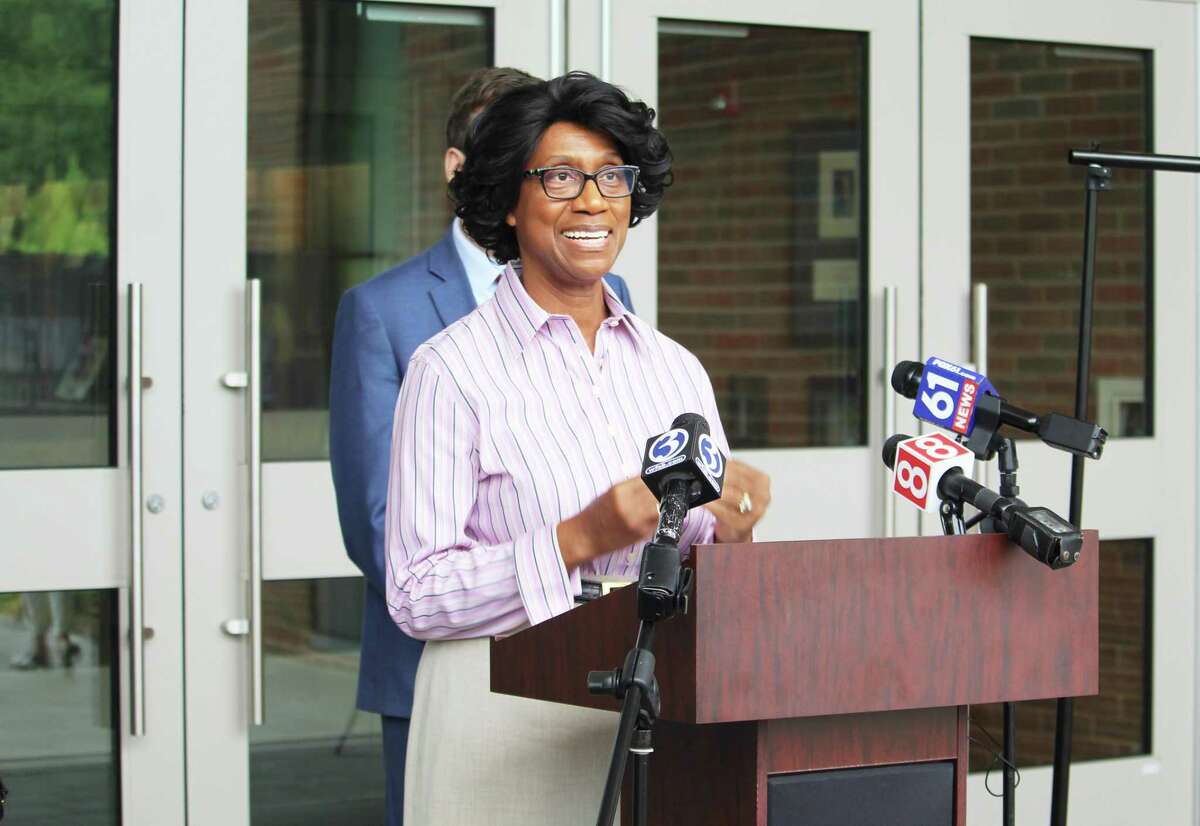 Middletown Public Schools officials and others talked about new, state-of-the-art features of Beman Middle School Thursday. Shown here is state Commissioner of Education Charlene Russell-Tucker.