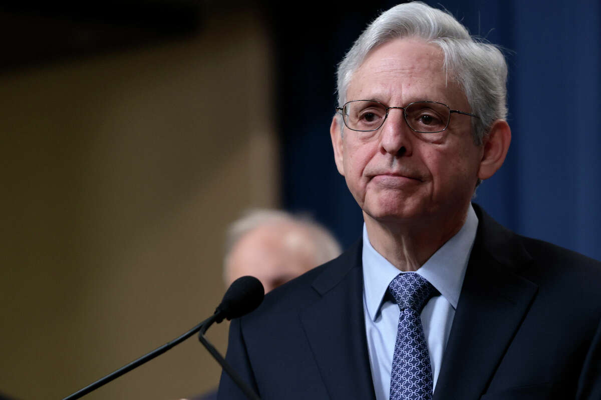 WASHINGTON, DC - APRIL 06: U.S. Attorney General Merrick Garland speaks during a press conference at the U.S. Justice Department on April 06, 2022 in Washington, DC. Garland announced new measures the DOJ would be taking to prosecute criminal Russian activity. (Photo by Anna Moneymaker/Getty Images)