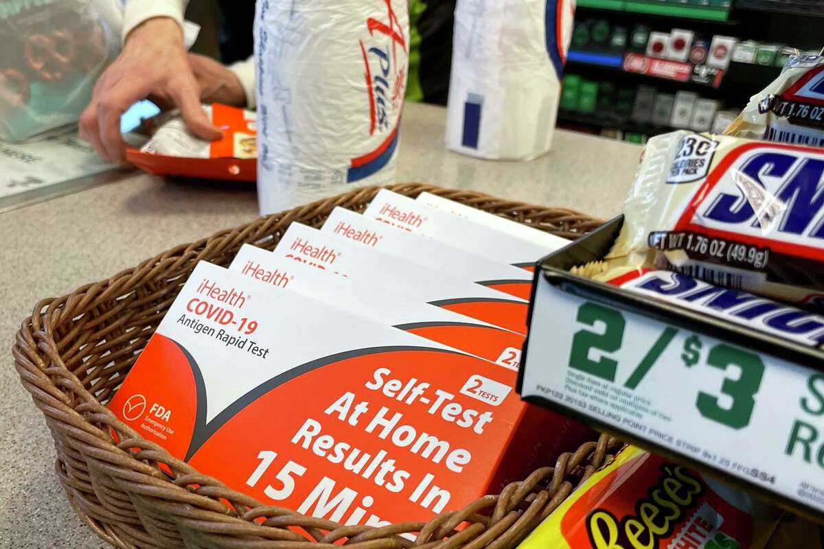 A COVID-19 rapid antigen home self-test kits for sale at a 7-11 in Hamilton, New Jersey.