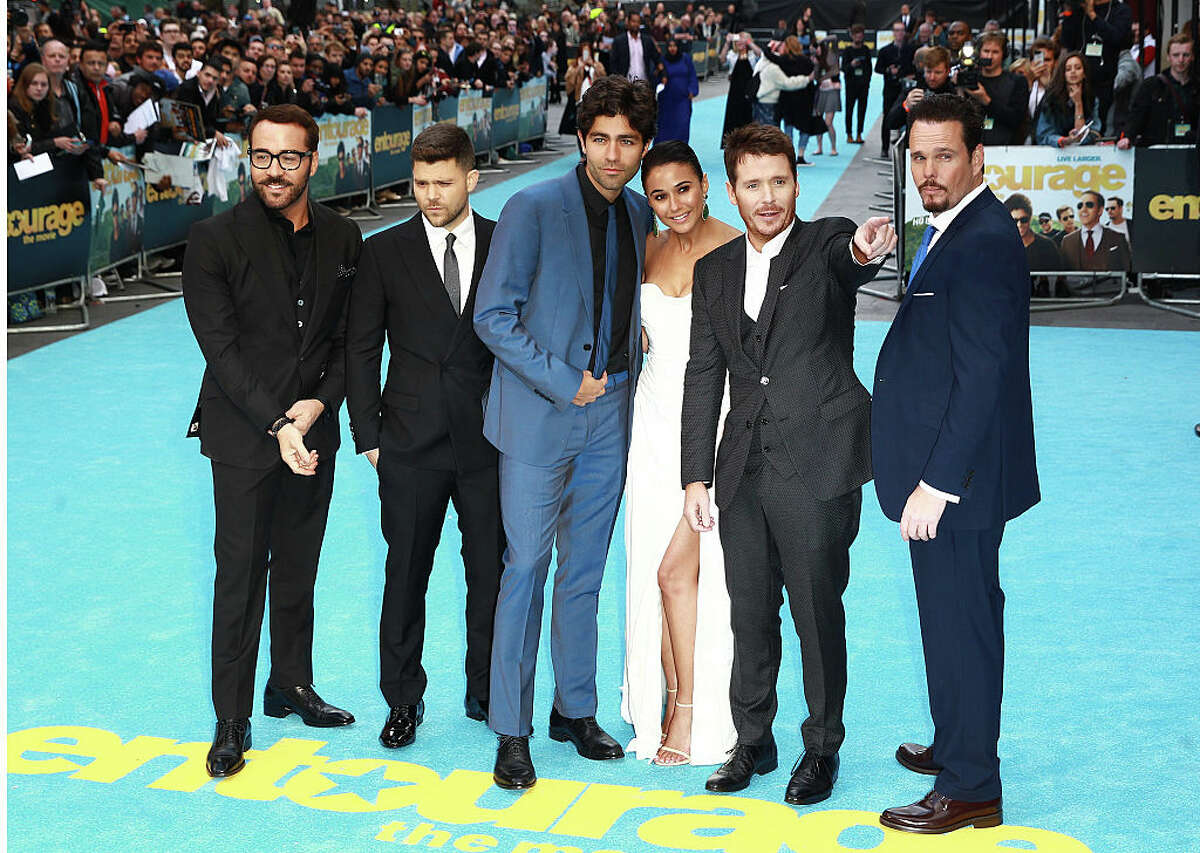 Jeremy Piven, Jerry Ferrara, Adrian Grenier, Emmanuelle Chriqui, Kevin Connolly and Kevin Dillon attend the 'Entourage' European Premiere at Vue West End on June 9, 2015 in London, England. Brutus was unable to attend the premiere due to his passport not being updated with his latest shots.