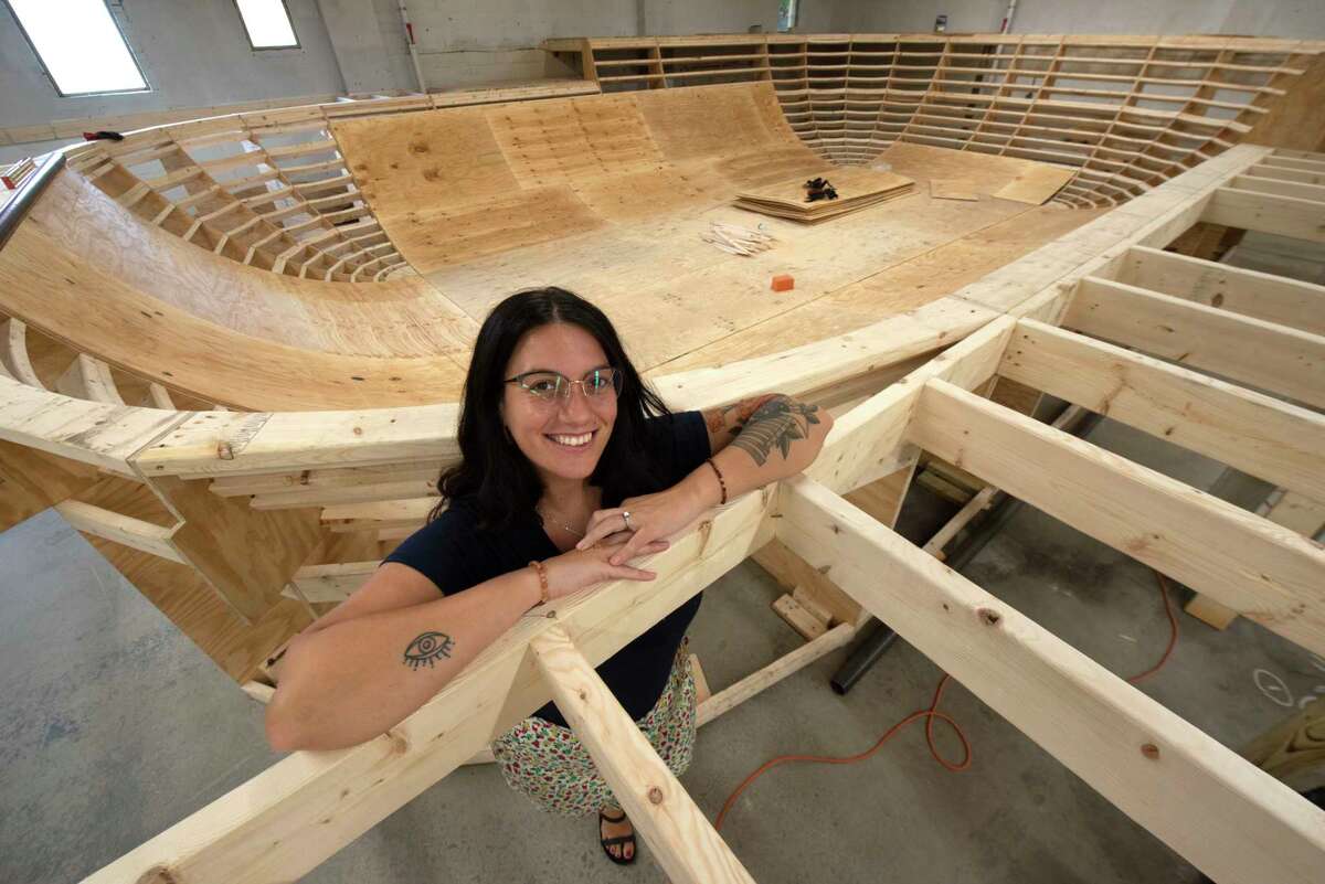 Noteworthy Resources founder Tatiana Gjergji is seen among the current construction on the group's new indoor skate park at Noteworthy Resources on Wednesday, Aug. 10, 2022 in Albany, N.Y.