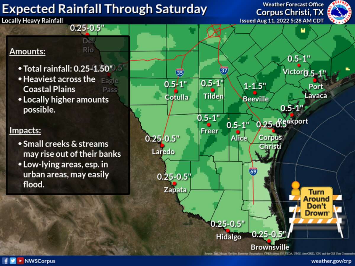Locally heavy rainfall is expected today through Saturday. There is a marginal risk of excessive rainfall on Friday and Saturday across the Coastal Plains. Although conditions have been dry, high rainfall rates may lead to localized flooding of low lying areas and small creeks and streams may rise out of their banks. Total rainfall amounts are expected to range between 0.25 to 1.50 inches with locally higher amounts possible. .