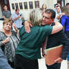 Paul Virgadamo greets friends and supporters after being fired from his role as Conroe Conroe City Administrator during a Conroe City Council meeting at Conroe Tower, Thursday, Aug. 11, 2022, in Conroe.