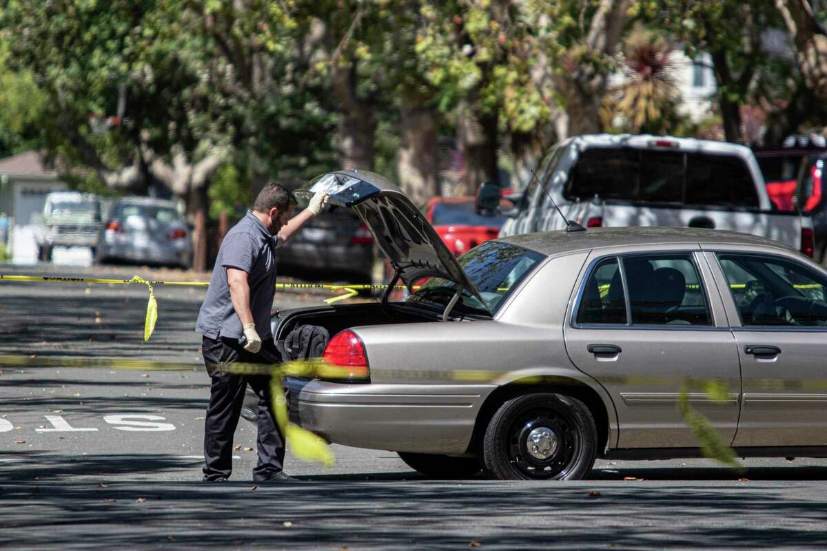 Vallejo police investigate a shooting death in the 1300 block of Arkansas St. in Vallejo, Calif., Friday, August 12, 2022.
