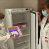 Danbury Hospital Center for Breastfeeding Coordinator Kathleen Moonan, left, and Director of Maternal Child Health Alexis Curtis show maternity staff the new donor milk freezer and refrigerator during a ribbon cutting.