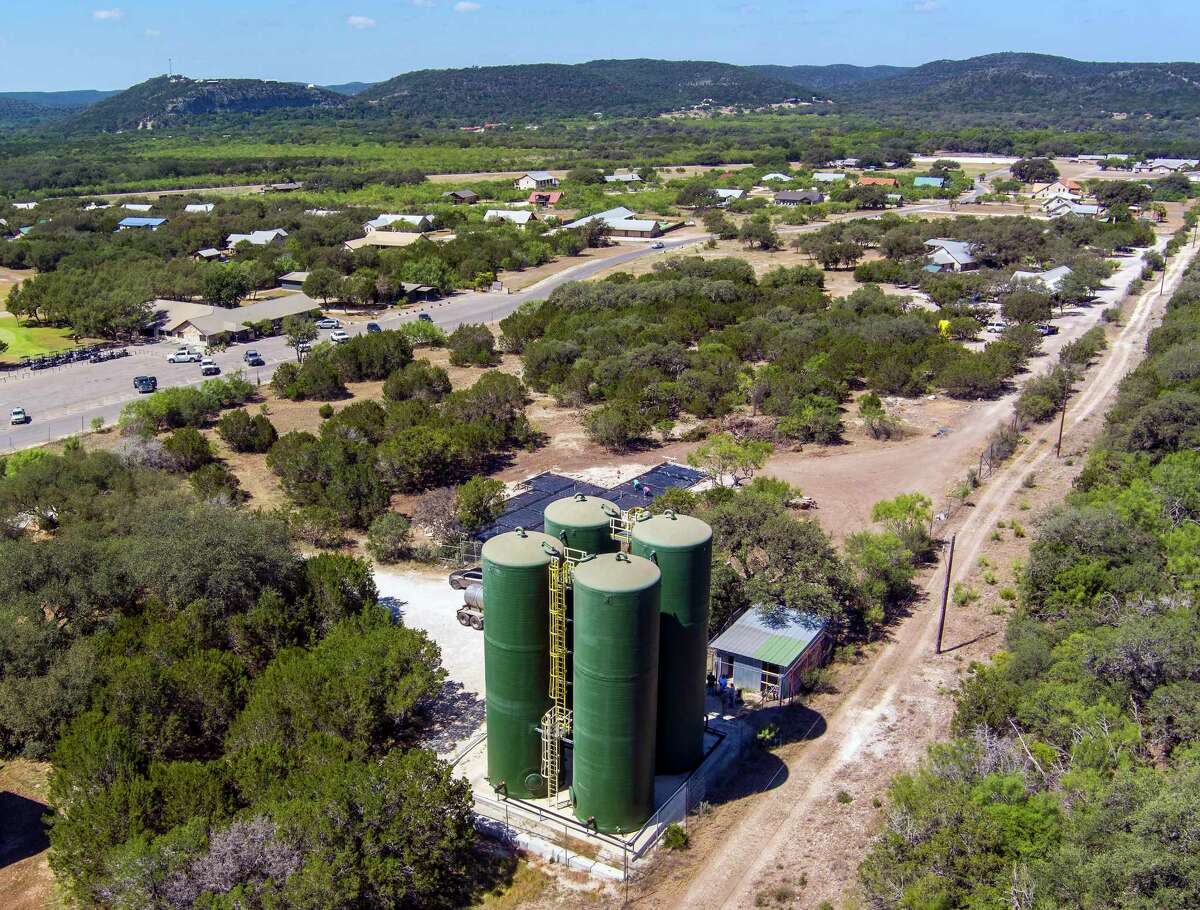 The Concan Water Supply Corp. has been trucking water continuously from a still-producing well several miles away to this public drinking water tank farm to keep water flowing to this side of town where the well is producing a fraction of its normal volume of water. Drought has caused most of the wells for the community’s public water supply to go dry and put it at risk of running out of water in 45 days, according to the Texas Commission on Environmental Quality website.
