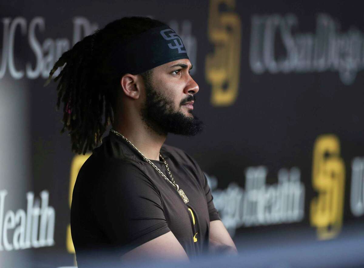 Shortstop-outfielder Fernando Tatis Jr. looks out from the dugout prior to the Padres’ game against the Phillies on June 25 in San Diego. Tatis