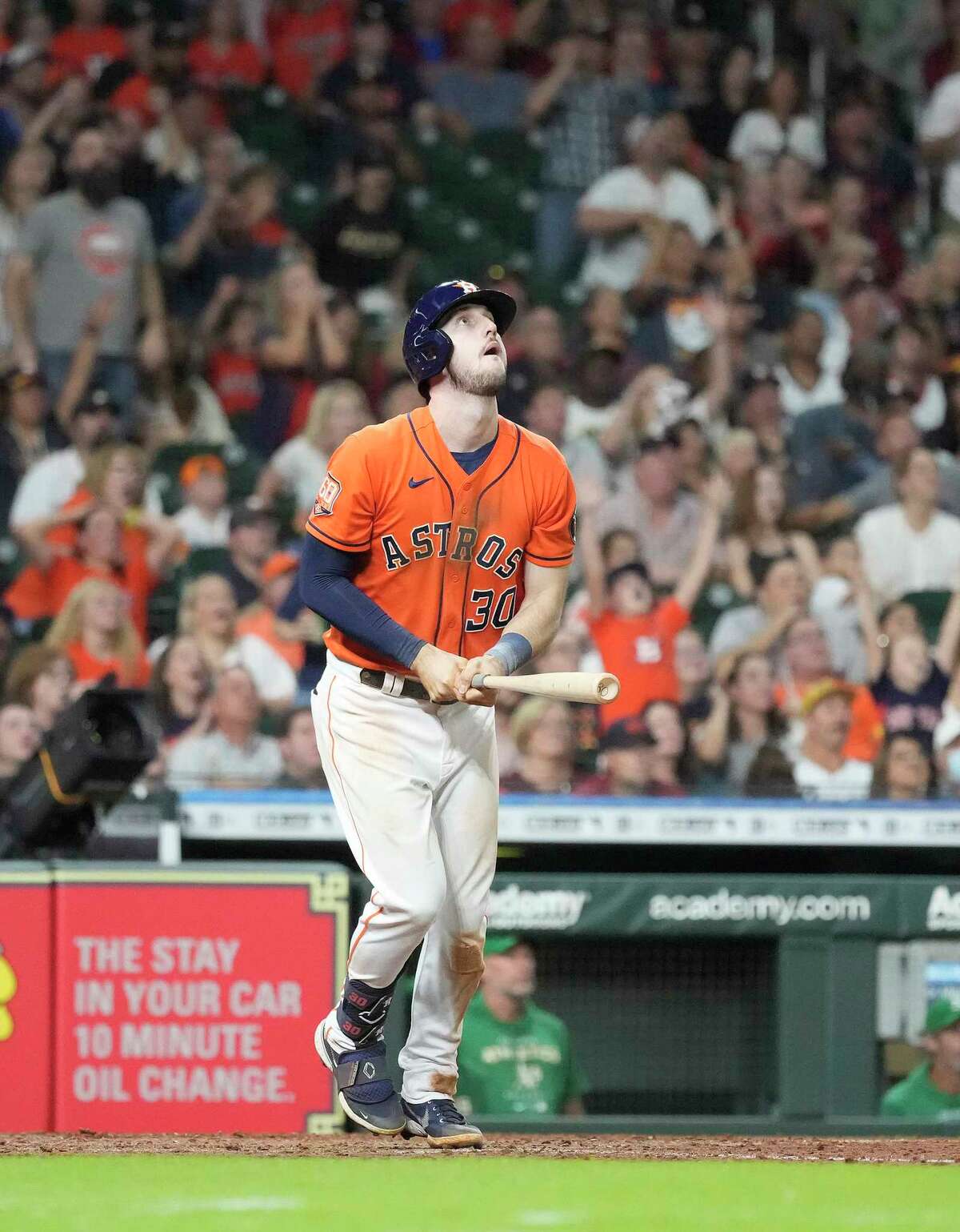 Houston Astros Kyle Tucker (30) hits a grand slam off of Oakland Athletics relief pitcher Sam Moll during the fifth inning of an MLB game at Minute Maid Park on Friday, Aug. 12, 2022 in Houston.