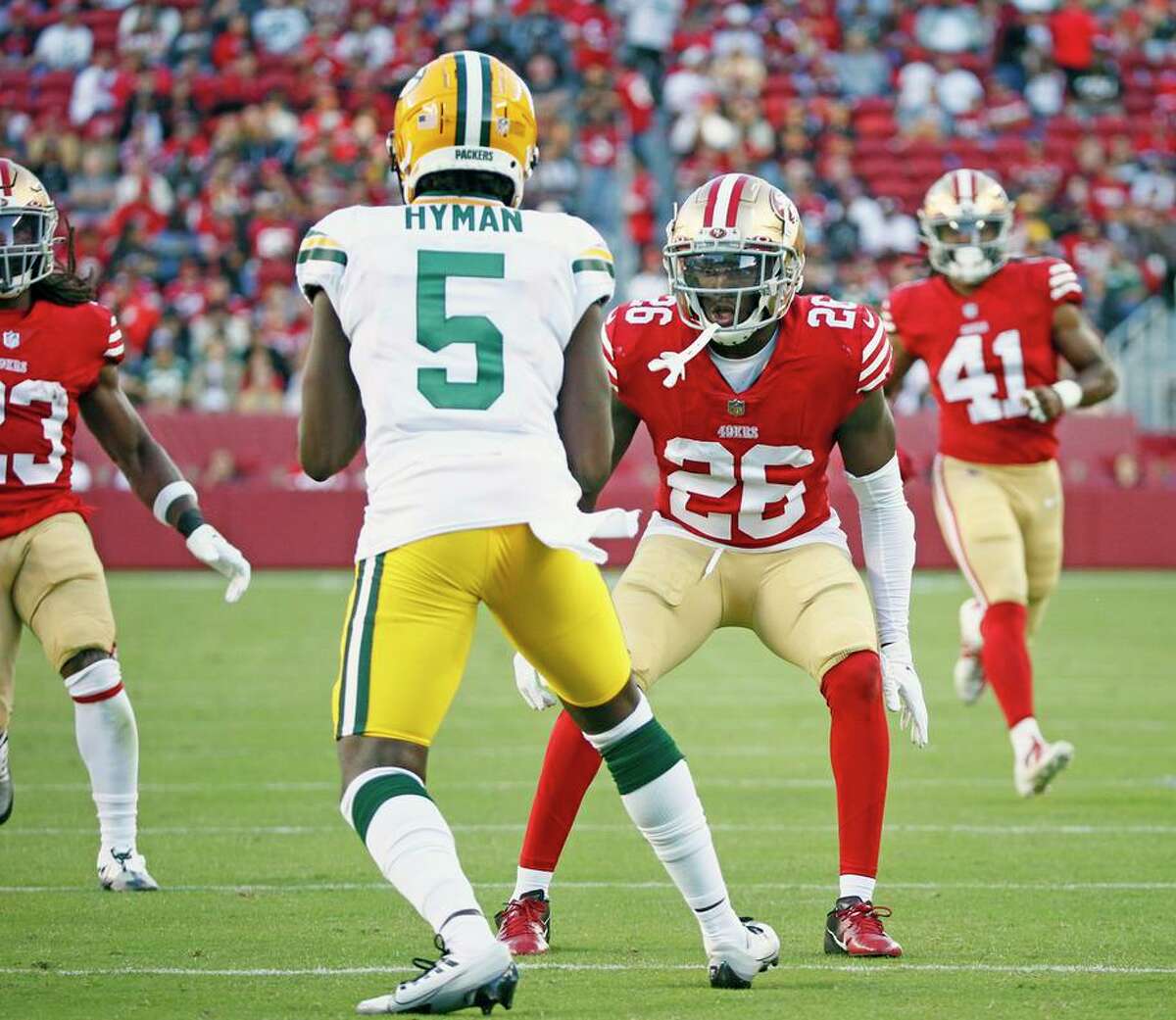 San Francisco 49ers cornerback Samuel Womack III (26) in the second half of an NFL preseason game against the Green Bay Packers at Levi's Stadium, Friday, Aug. 12, 2022, in Santa Clara, Calif.