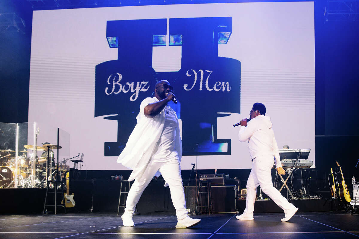 Award-winning R&B group Boyz II Men perform at Techport Arena in San Antonio on August 12, 2022. 