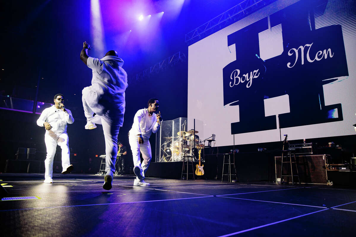 Award-winning R&B group Boyz II Men perform at Techport Arena in San Antonio on August 12, 2022. 