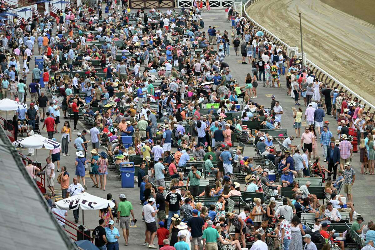 A large crowd was on hand for a beautiful day of racing at the Saratoga Race Course Saturday Aug. 13, 2022 in Saratoga Springs N.Y. Photo Special to the Times Union by Skip Dickstein