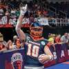 Albany Empire quarterback Sam Castronova scores a touchdown during the National Arena League championship game against the Carolina Cobras at the MVP Arena in Albany, NY, on Saturday, Aug. 13, 2022. (Jim Franco/Special to the Times Union)