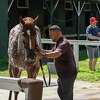 2022 Kentucky Derby winner Rich Strike gets a bath after arriving from Kentucky at the Saratoga Race Course Sunday Aug. 14, 2022 in Saratoga Springs N.Y. Rich Strike is scheduled to run in The Travers Stakes on Saturday the 27th. Photo Credit: Photo Special to the Times Union by Skip Dickstein