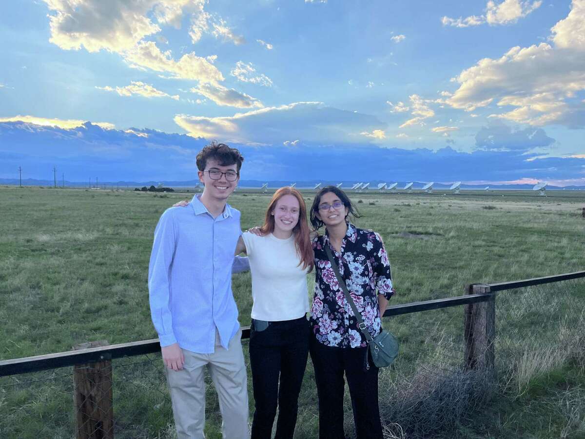 Rebecca Schussheim and her partners Louis Geer, left, and Tia Singhania in Socorro, New Mexico.
