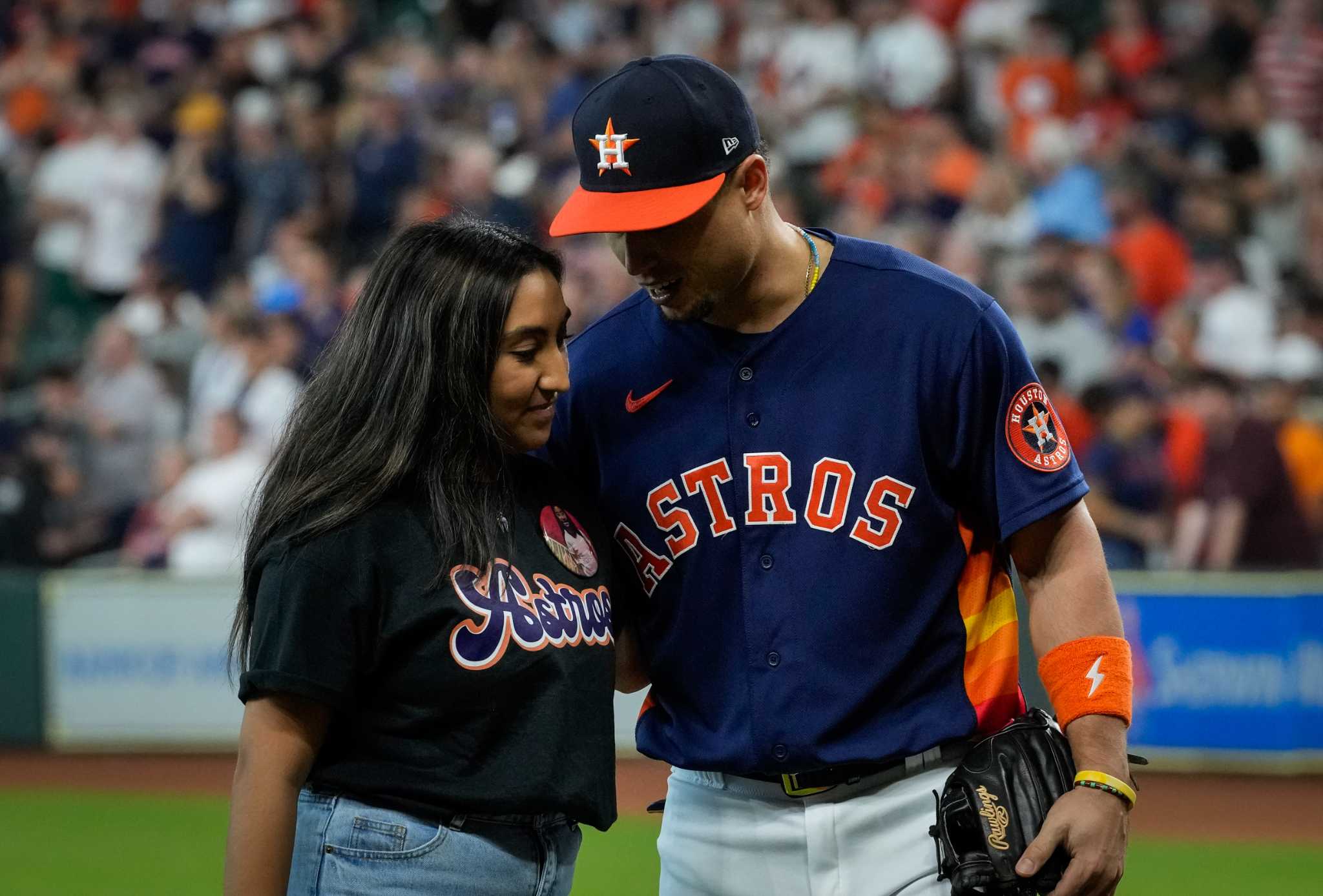 Uvalde victim's sister throws first pitch at Astros game