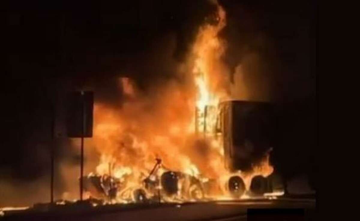 One person died and one has minor injuries after a tractor-trailer and car collided in a fiery crash on Interstate 91 South in East Windsor late Sunday night, state police say.