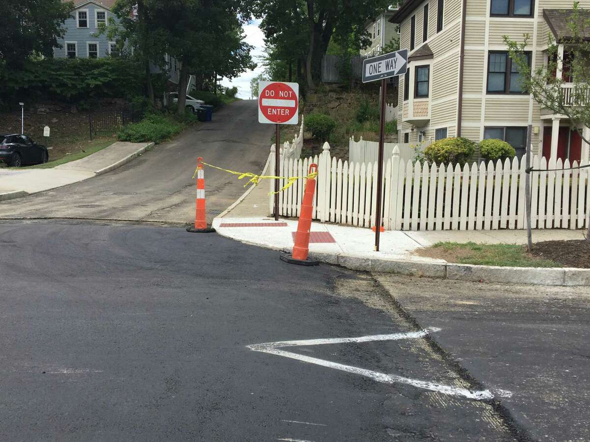 New curbs installed as part of a $200,000 traffic calming project along Front Street in the Fair Haven section in New Haven, shown on Aug. 13, 2022. The new curbs were installed at Water Street's intersections with Chambers, Second, Pierpont and Exchange streets.